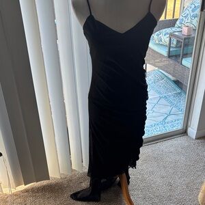 Chic Black Midi Dress with Spaghetti Straps